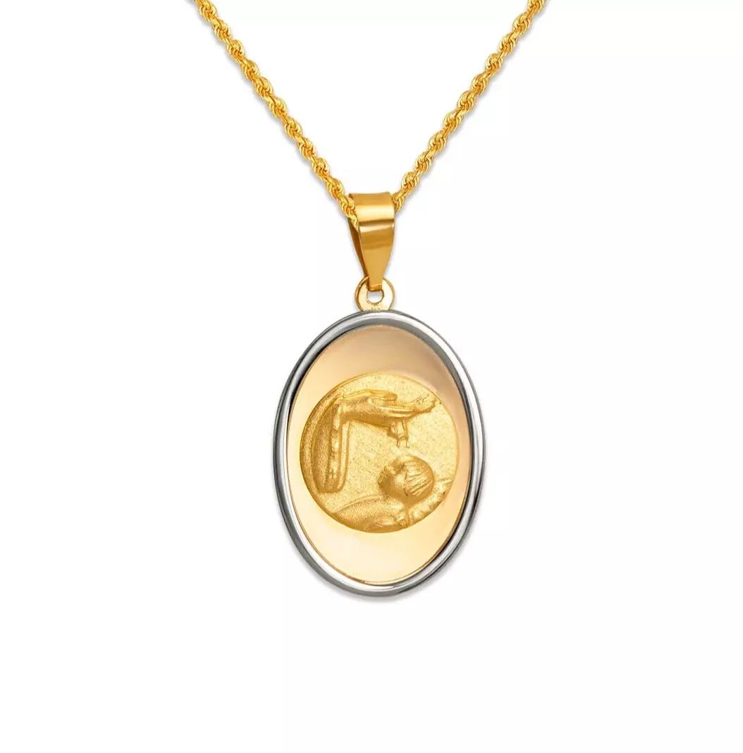 NEW 14K TWO TONE GOLD HIGH POLISHED BAPTISM PENDANT (1 of 2)