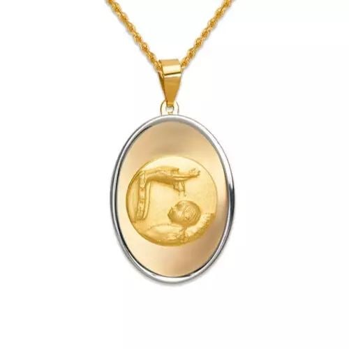 NEW 14K TWO TONE GOLD HIGH POLISHED BAPTISM PENDANT: NEW 14K YELLOW GOLD HIGH POLISHED PENDANT 14K Yellow Gold Approx. 13x13mm High Polished Chains Sold Separately Weight: 1.8 Grams
