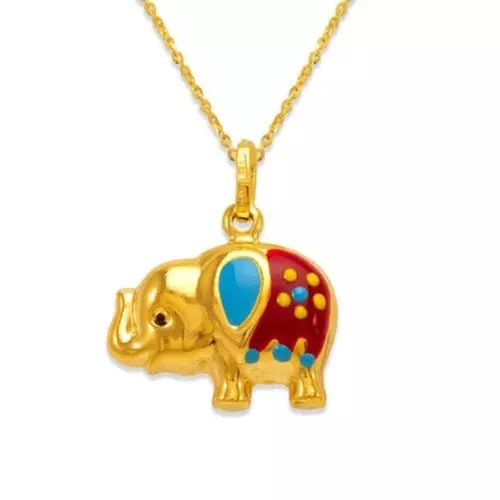 NEW 14K YELLOW GOLD ELEPHANT ENAMEL CHARM PENDANT (1 of 2)