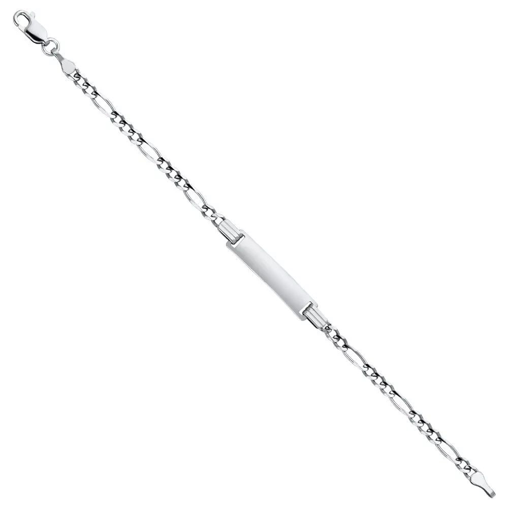 NEW 14K WHITE GOLD 080 FIGARO 3+1 BABY ID BRACELET (1 of 2)