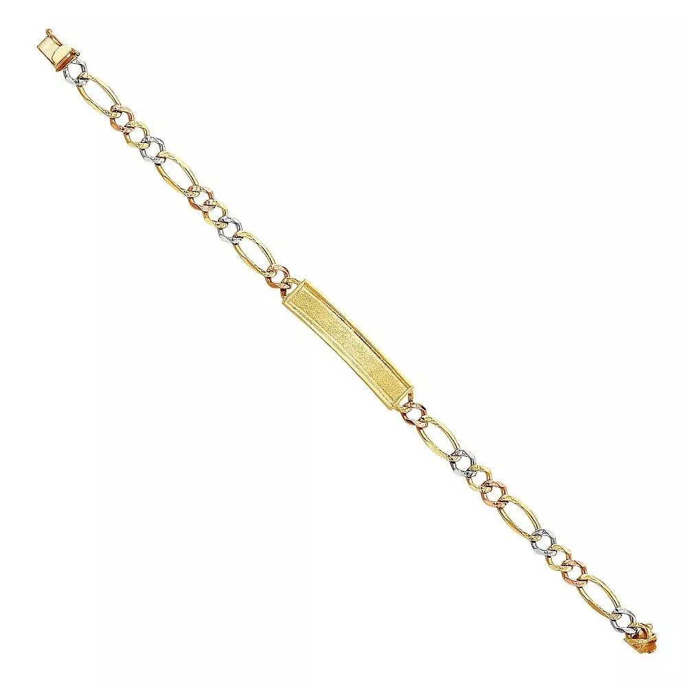 NEW 14K TRI COLOR GOLD DC FIGARO FRAME ID BRACELET (1 of 2)