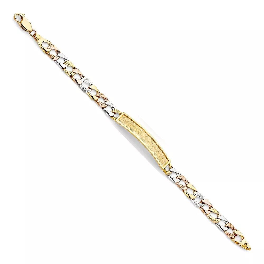 NEW 14K TRI COLOR GOLD LIGHT NUGGET FIGARO LINK F BABY ID BRACELET (1 of 2)