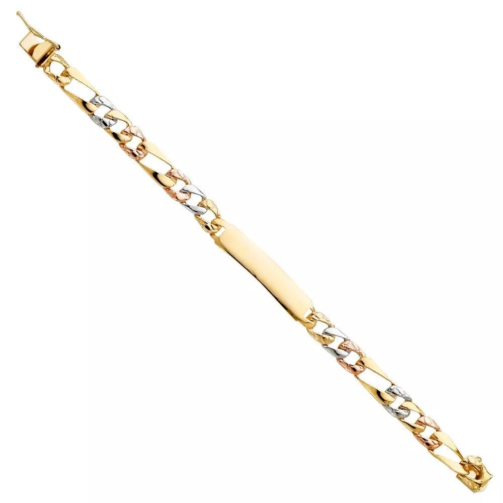 NEW 14K TRI COLOR GOLD STAMP FIGARO LINK BABY ID BRACELET (1 of 2)