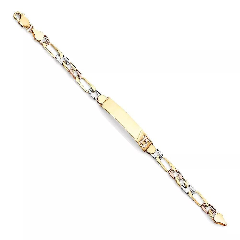 NEW 14K TRI COLOR GOLD DC FIGARO LINK 15 YEARS ID BRACELET (1 of 2)