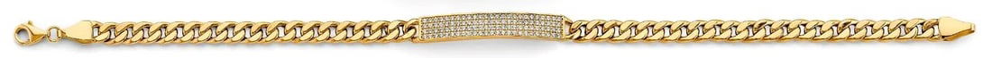 NEW 14K GOLD HOLLOW CUBAN CZ ID BRACELET: NEW 14K 2T HOLLOW CUBAN CZ ID BRACELET 14K YELLOW GOLD NEW 2T HOLLOW CUBAN CZ ID BRACELET WEIGHT: 6.1 g