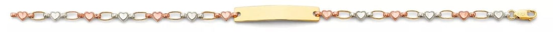 NEW 14K TRI COLOR GOLD HEART PLAIN ID BRACELET: NEW 14K TRI COLOR HEART PLAIN ID BRACELET 14K TRI-COLOR GOLD NEW TRI COLOR HEART PLAIN ID BRACELET WEIGHT: 4.8 g