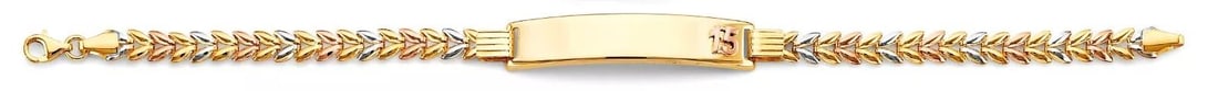 NEW 14K TRI COLOR GOLD 15 YEARS ID BRACELET: NEW 14K TRI COLOR 15 YEARS ID BRACELET 14K TRI-COLOR GOLD NEW TRI COLOR 15 YEARS ID BRACELET WEIGHT: 5 g