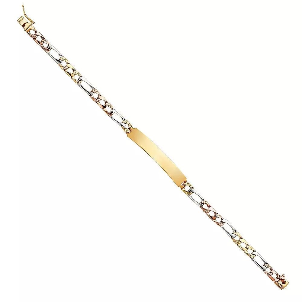 NEW 14K TRI COLOR GOLD NUGGET FIGARO LIGHT LINK ID BRACELET (1 of 2)