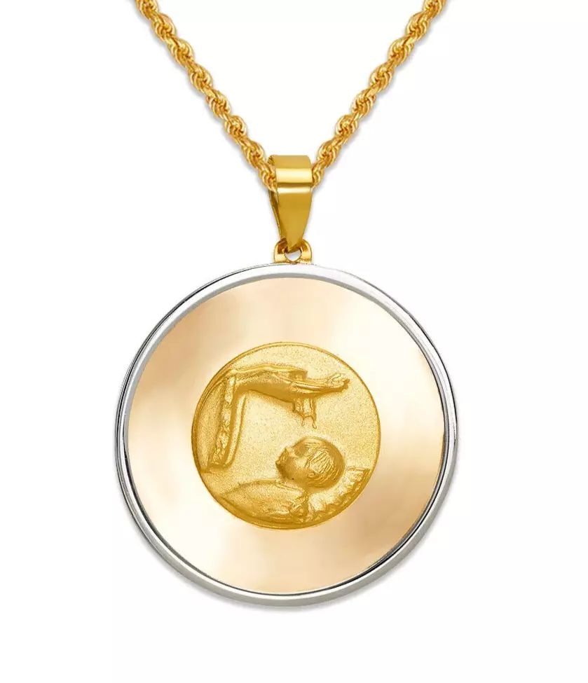 NEW 14K TWO TONE GOLD HIGH POLISHED BAPTISM PENDANT (1 of 2)