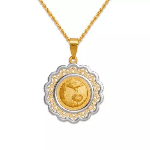 NEW 14K YELLOW/ WHITE GOLD BAPTISM PENDANT: NEW 14K YELLOW/ WHITE GOLD BAPTISM PENDANT 14K Yellow/White Gold Approx. 18x18mm High Polished/Satin Finished Chains Sold Separately Weight: 1.3 Grams
