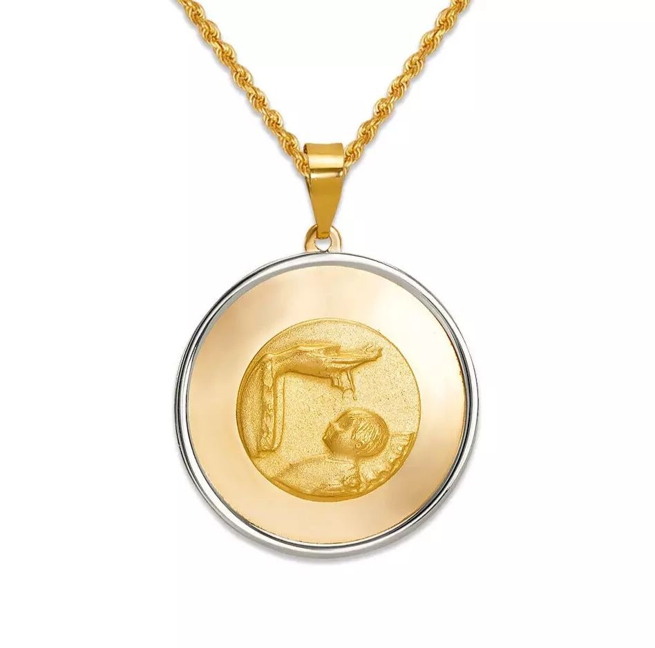 NEW 14K TWO TONE GOLD HIGH POLISHED BAPTISM PENDANT (1 of 2)