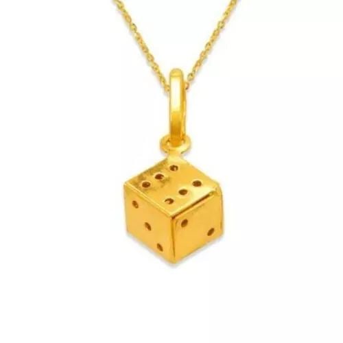 NEW 14K YELLOW GOLD 13 MM DICE CHARM PENDANT (1 of 2)