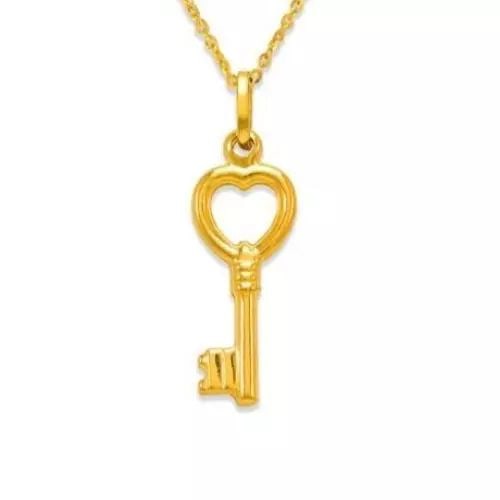 NEW 14K YELLOW GOLD HEART KEY CHARM PENDANT (1 of 2)