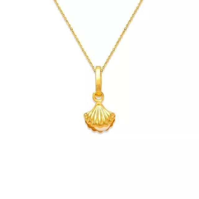 NEW 14K YELLOW GOLD CLAM WITH PEARL CHARM PENDANT (1 of 2)