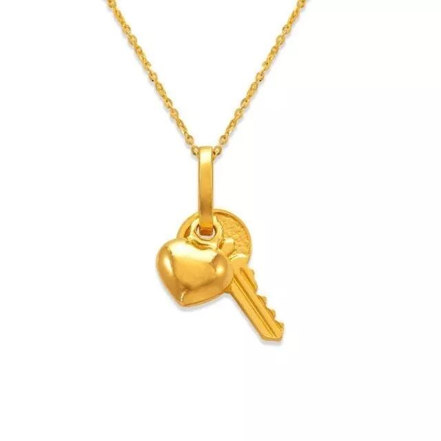 NEW 14K YELLOW GOLD 12 MM HEART AND KEY CHARM PENDANT (1 of 2)