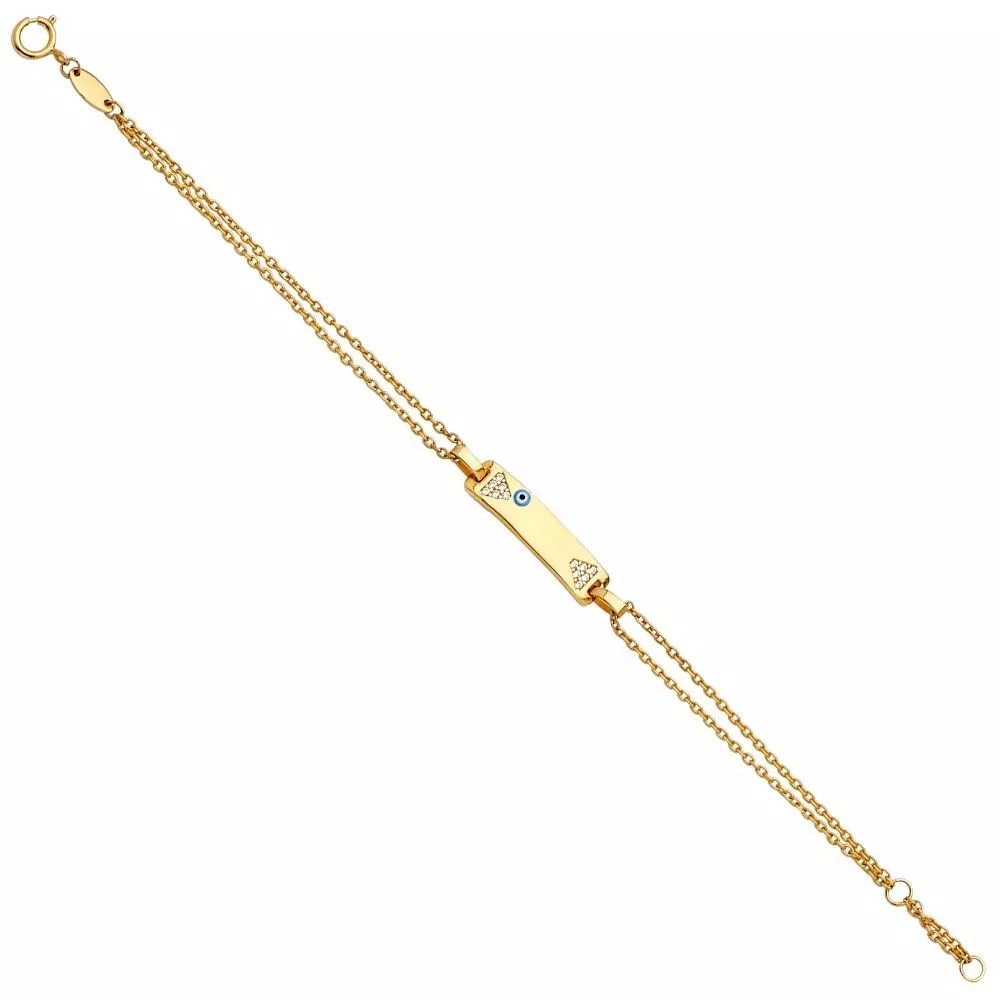 NEW 14K YELLOW BABY ID BRACELET WITH EVILEYE: NEW 14K YELLOW BABY ID BRACELET WITH EVILEYE 14K YELLOW GOLD NEW BABY ID BRACELET WITH EVILEYE WEIGHT: 1.7 g