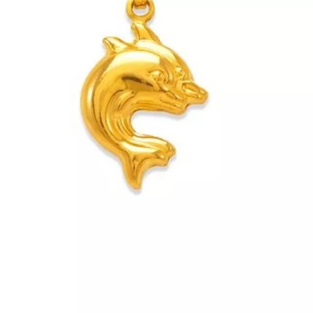 NEW 14K YELLOW GOLD DOUBLE DOLPHIN CHARM PENDANT (1 of 2)