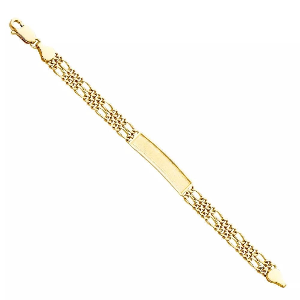 NEW 14K YELLOW 2LINE FIGARO FRAME JUNIOR ID BRACELET (1 of 2)