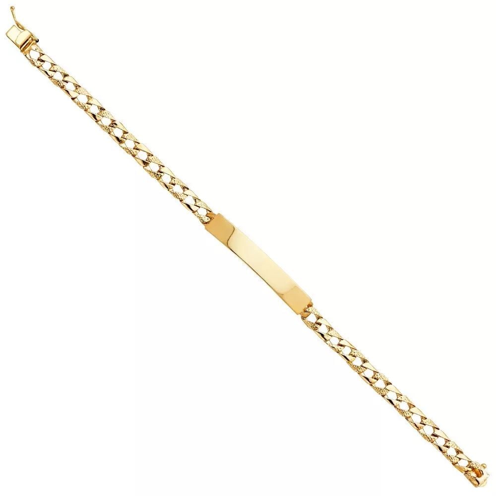 NEW 14K YELLOW LIGHT NUGGET CUBAN LINK ID BRACELET (1 of 2)