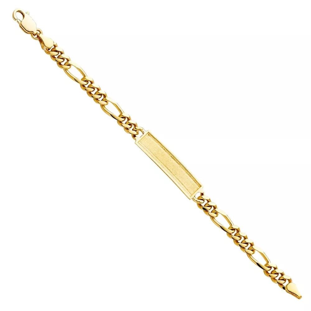 NEW 14K YELLOW FIGARO FRAME JUNIOR ID BRACELET: NEW 14K YELLOW FIGARO FRAME JUNIOR ID BRACELET 14K YELLOW GOLD NEW FIGARO FRAME JUNIOR ID BRACELET WEIGHT: 8.6g LENGTH: Length : 6in