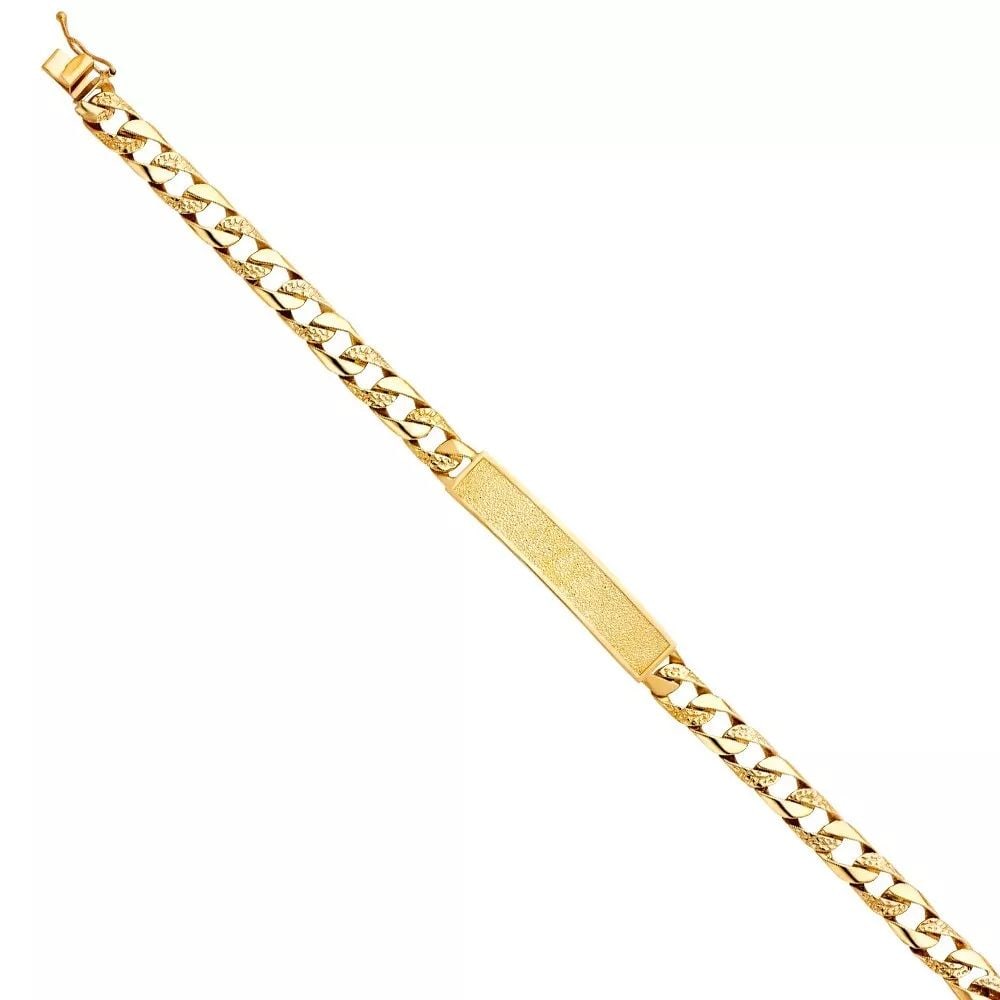 NEW 14K YELLOW NUGGET CUBAN LINK FRAME ID BRACELET (1 of 2)