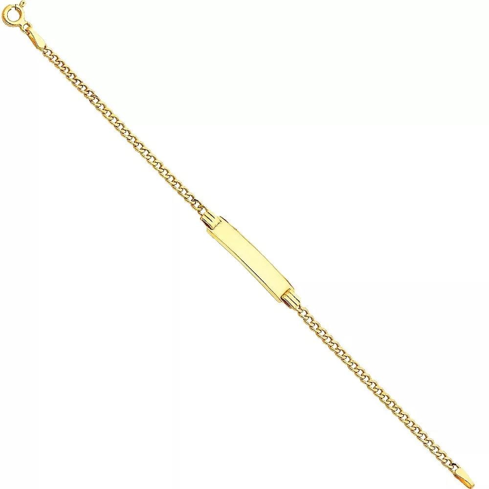 NEW 14K YELLOW 060 HOLLOW CUBAN BABY ID BRACELET: NEW 14K YELLOW 060 HOLLOW CUBAN BABY ID BRACELET 14K YELLOW GOLD NEW 060 HOLLOW CUBAN BABY ID BRACELET WEIGHT: 1.9g LENGTH 6in