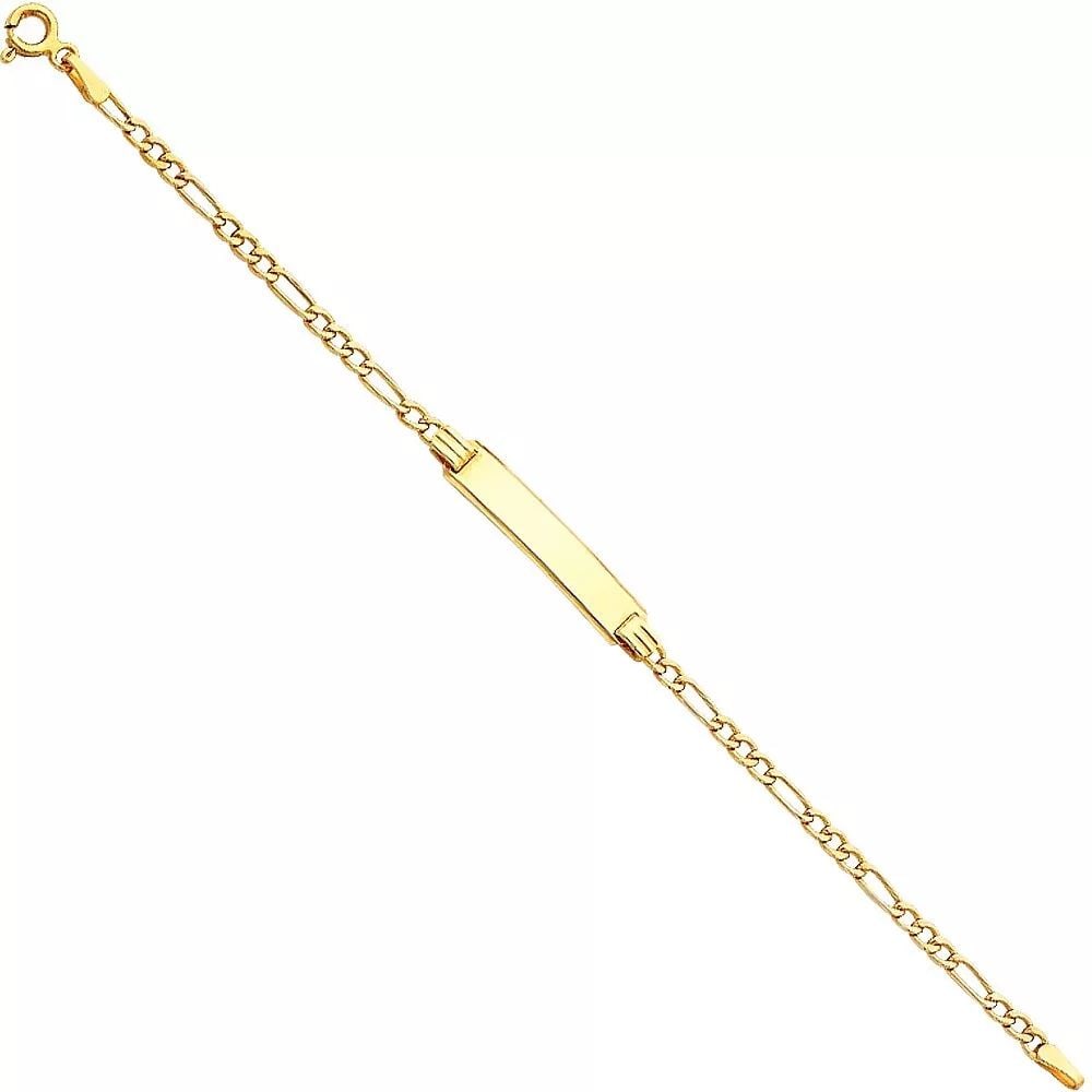 NEW 14K YELLOW 060 HOLLOW FIGARO 3+1 BABY ID BRACELET: NEW 14K YELLOW 060 HOLLOW FIGARO 3+1 BABY ID BRACELET 14K YELLOW GOLD NEW 060 HOLLOW FIGARO 3+1 BABY ID BRACELET WEIGHT: 1.8g LENGTH 6in