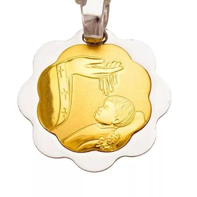 NEW 14K TWO-TONE GOLD BAPTISM PENDANT: NEW 14K TWO-TONE GOLD BAPTISM PENDANT 14K Two Tone Gold Approx. 15mm High Polished Chains Sold Separately Weight: 1.3 Grams