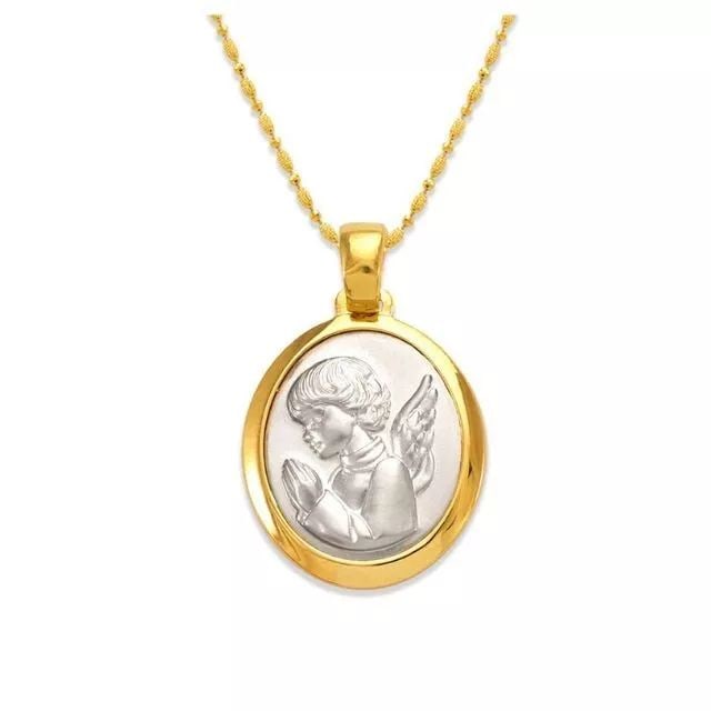 NEW 14K TWO TONE GOLD PRAYING ANGEL PENDANT: NEW 14K TWO TONE GOLD PRAYING ANGEL PENDANT 14K Two Tone Gold Approx. 16x 20mm High Polished Chains Sold Separately Weight: 2.4 Grams