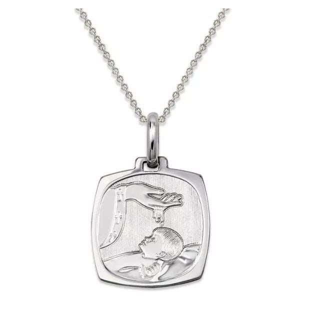 NEW 14K WHITE GOLD BAPTISM PENDANT: NEW 14K WHITE GOLD BAPTISM PENDANT 14K White Gold Approx. 16x19mm High Polished Chains Sold Separately Weight: 2.4 Grams