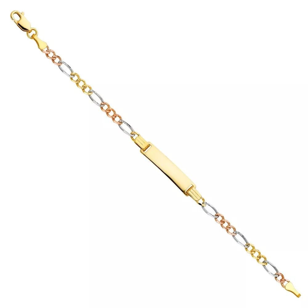 NEW 14K 080 FIGARO 3+1 MULTI COLOR BABY ID BRACELET: NEW 14K 080 FIGARO 3+1 MULTI COLOR BABY ID BRACELET 14K MULTI COLOR GOLD NEW BABY ID BRACELET WEIGHT: 3.4g LENGTH : 6in