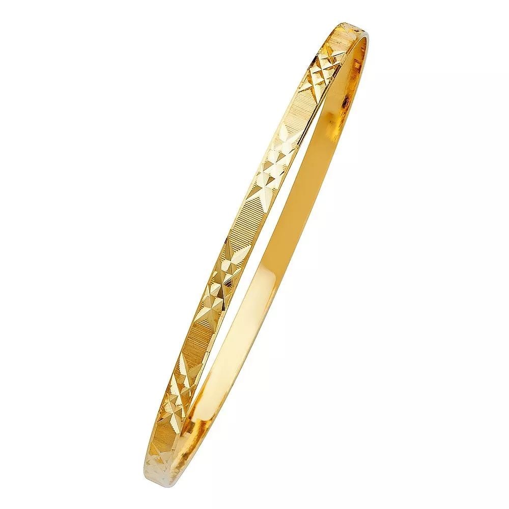NEW 14K YELLOW 4mm GOLD SOLID BANGLE - 2