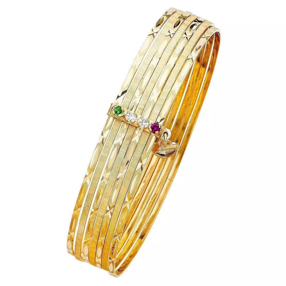 NEW 14K YELLOW 7DAYS GOLD SOLID BANGLE WITH CZ: NEW 14K YELLOW 7DAYS GOLD SOLID BANGLE WITH CZ New YELLOW Material Type : 14k Gold 7DAYS GOLD SOLID BANGLE WITH CZ Avg. Weight : 26.8g