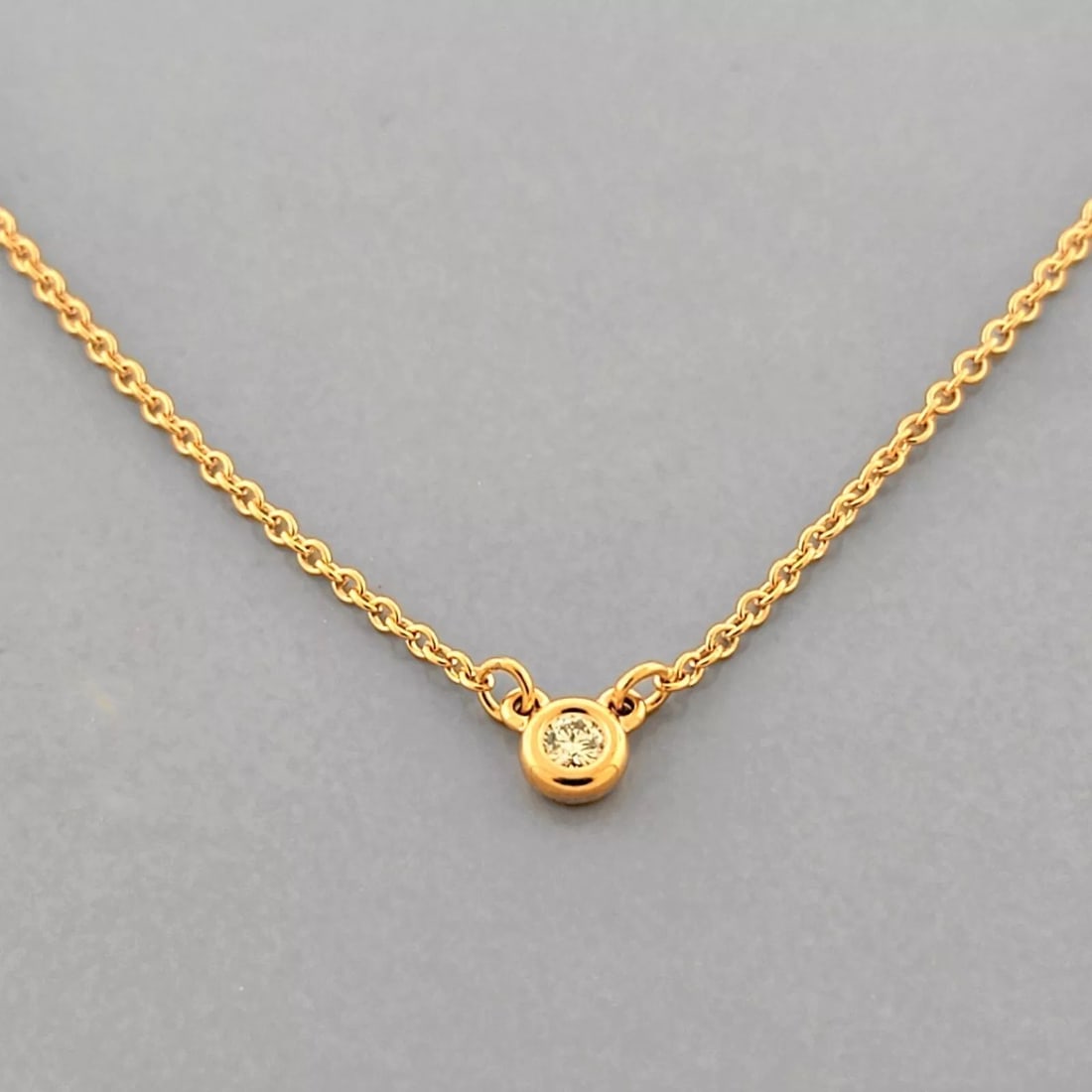 NEW TIFFANY & Co. 18K ROSE GOLD ELSA PERETTI DIAMONDS BY THE YARD NECKLACE BOX: TIFFANY & Co. 18K ROSE GOLD NECKLACE Chain measure 16.25" Long Elsa Peretti Diamond by the Yard Tiffany & Co. 18K rose gold Elsa Peretti Diamond by the Yard necklace 0.03 New Stamped - Tiffany & Co.