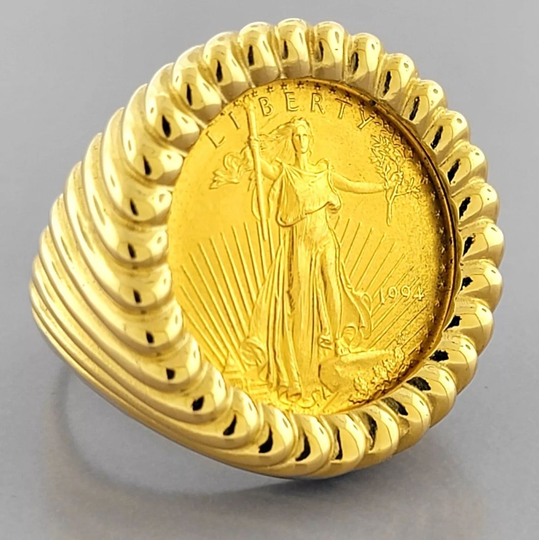 22K 1/4oz AMERICAN EAGLE GOLD COIN 14K YELLOW GOLD MEN'S RING HEAVY (1 of 2)