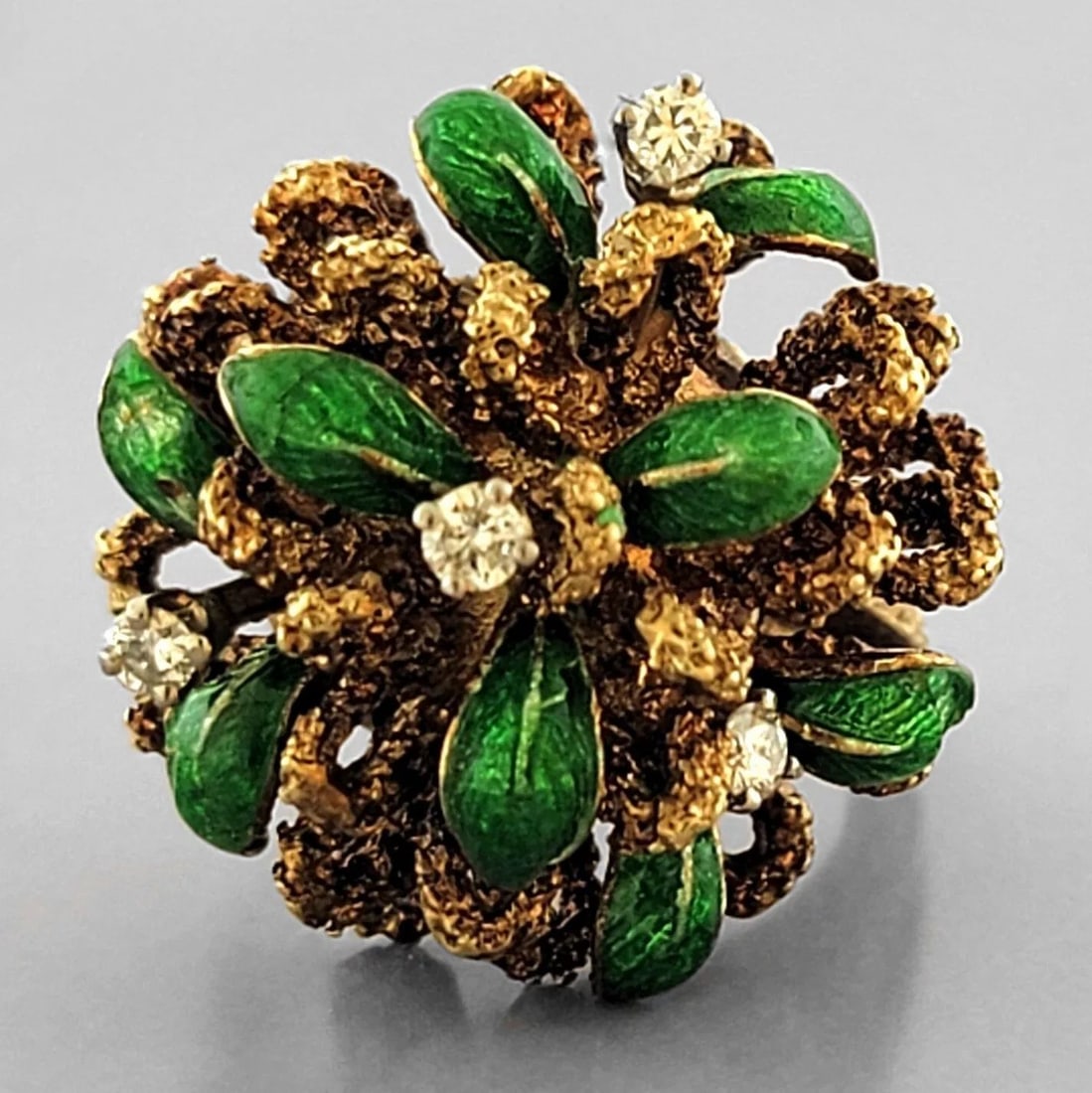 VINTAGE 14K YELLOW GOLD DIAMOND ENAMEL LADIES RING (1 of 2)