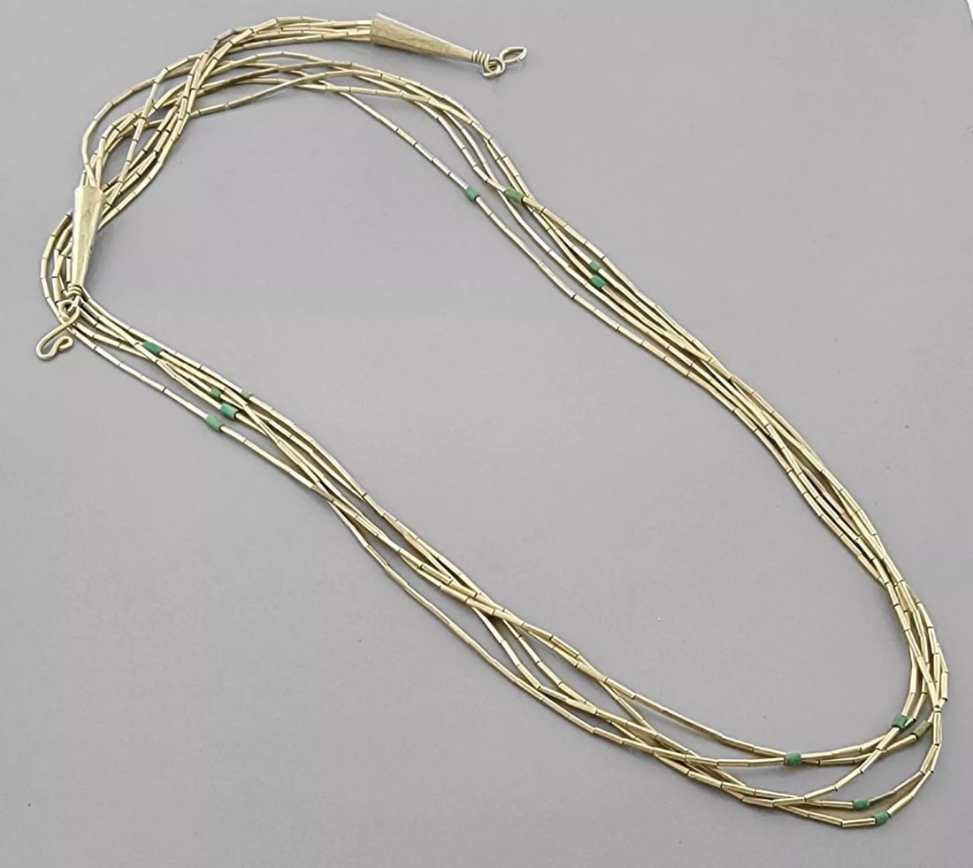 VINTAGE BEAUTIFUL NAVAJO STERLING SILVER 5 STRAND TURQUOISE NECKLACE (1 of 2)