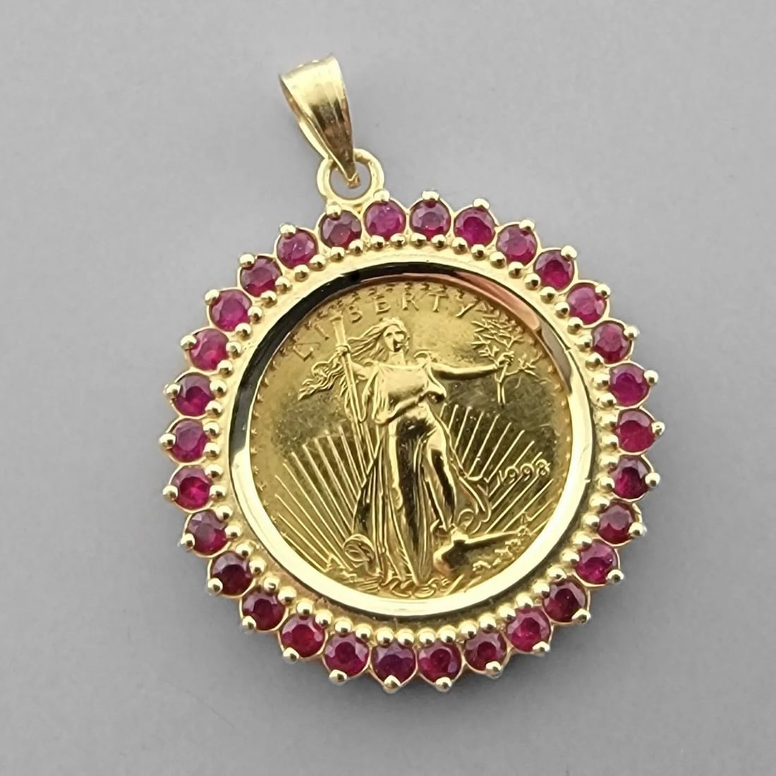 NEW 1/10 oz GOLD AMERICAN EAGLE COIN 14K GOLD RUBY PENDANT (1 of 2)