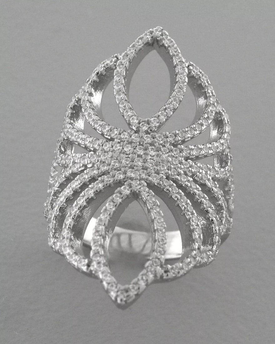 NEW STERLING SILVER CZ LADIES LARGE COCKTAIL RING SIZE 6.75 (1 of 2)