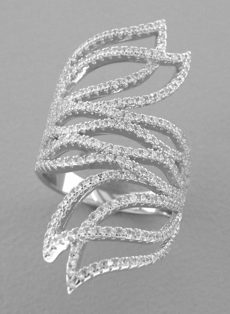 NEW STERLING SILVER CZ LADIES LARGE LEAF COCKTAIL RING SIZE 6.5 (1 of 2)