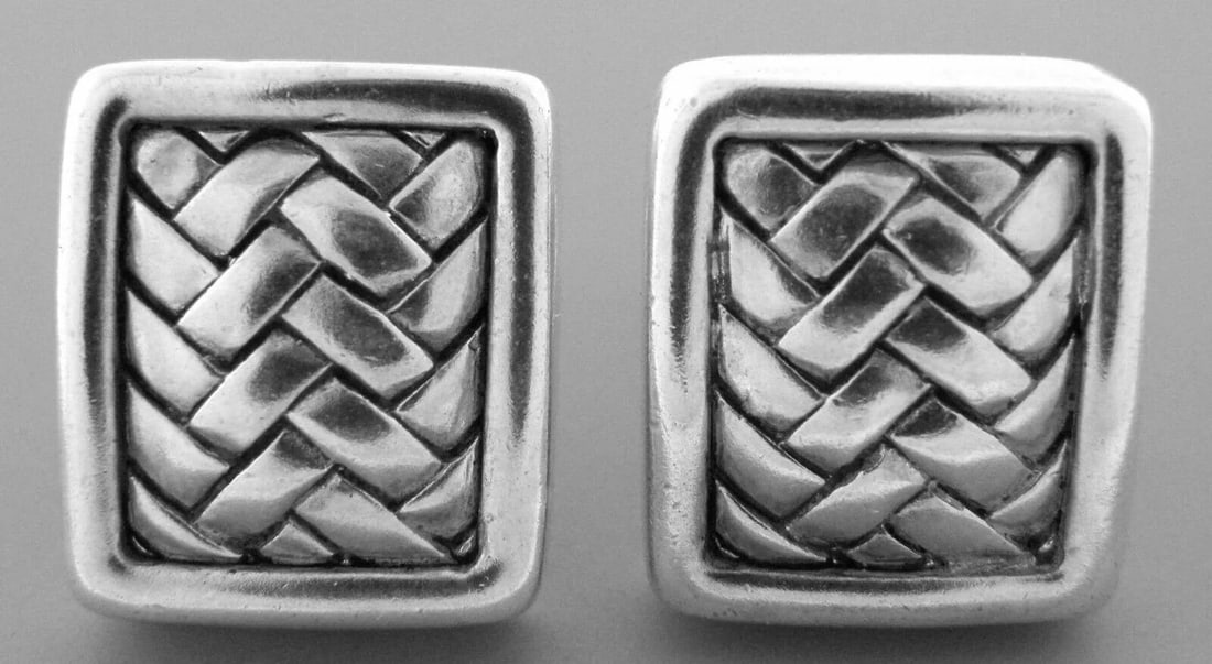 KIESELSTEIN CORD LADIES RECTANGULAR BASKET WEAVE CLIP ON EARRINGS (1 of 2)