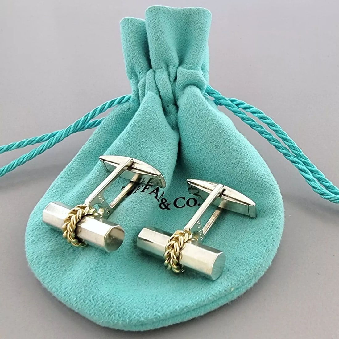 TIFFANY & Co. 18K GOLD STERLING SILVER ROPE CUFFLINKS (1 of 2)