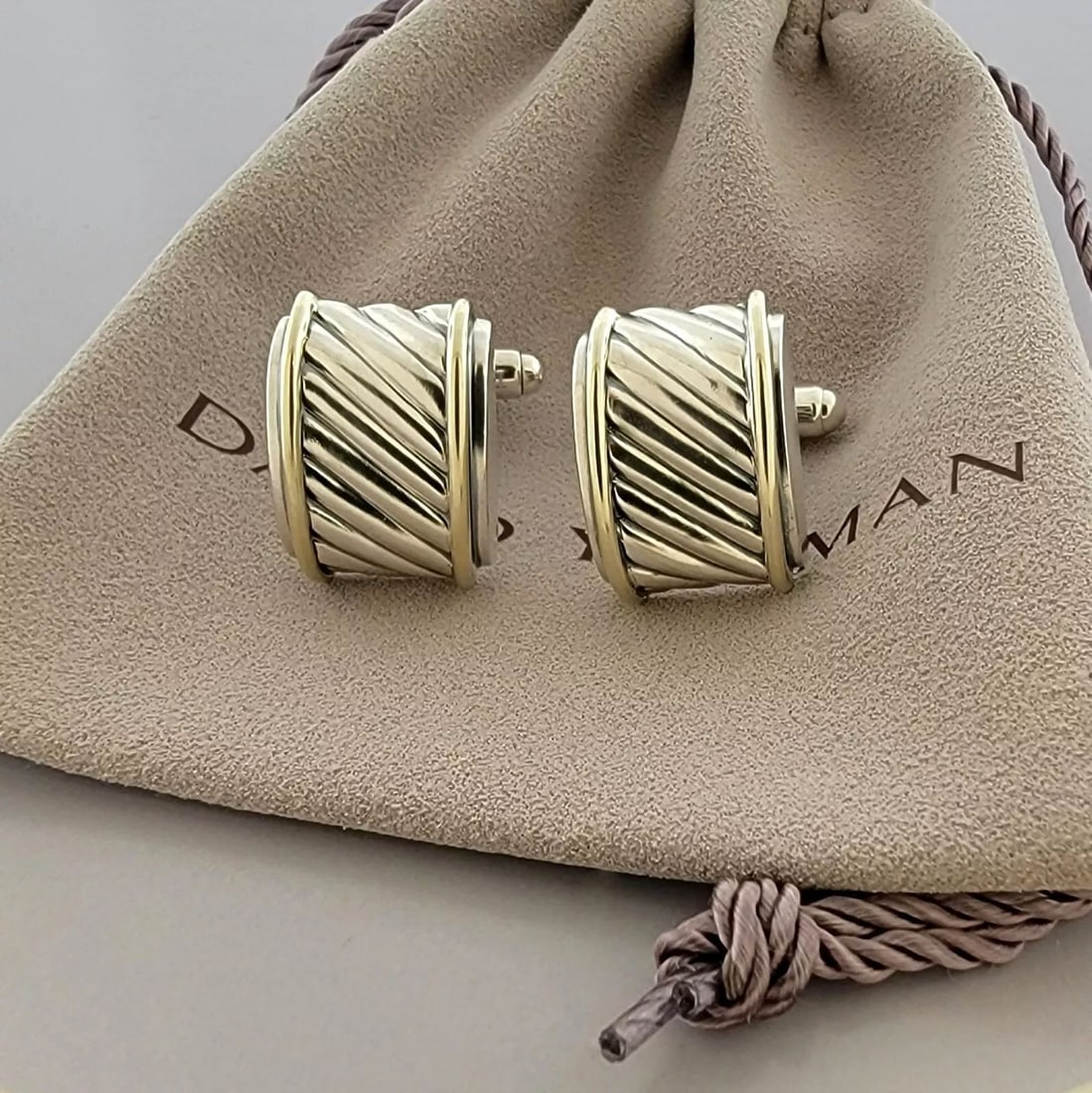 DAVID YURMAN 14K GOLD STERLING SILVER CABLE CUFFLINKS POUCH (1 of 2)