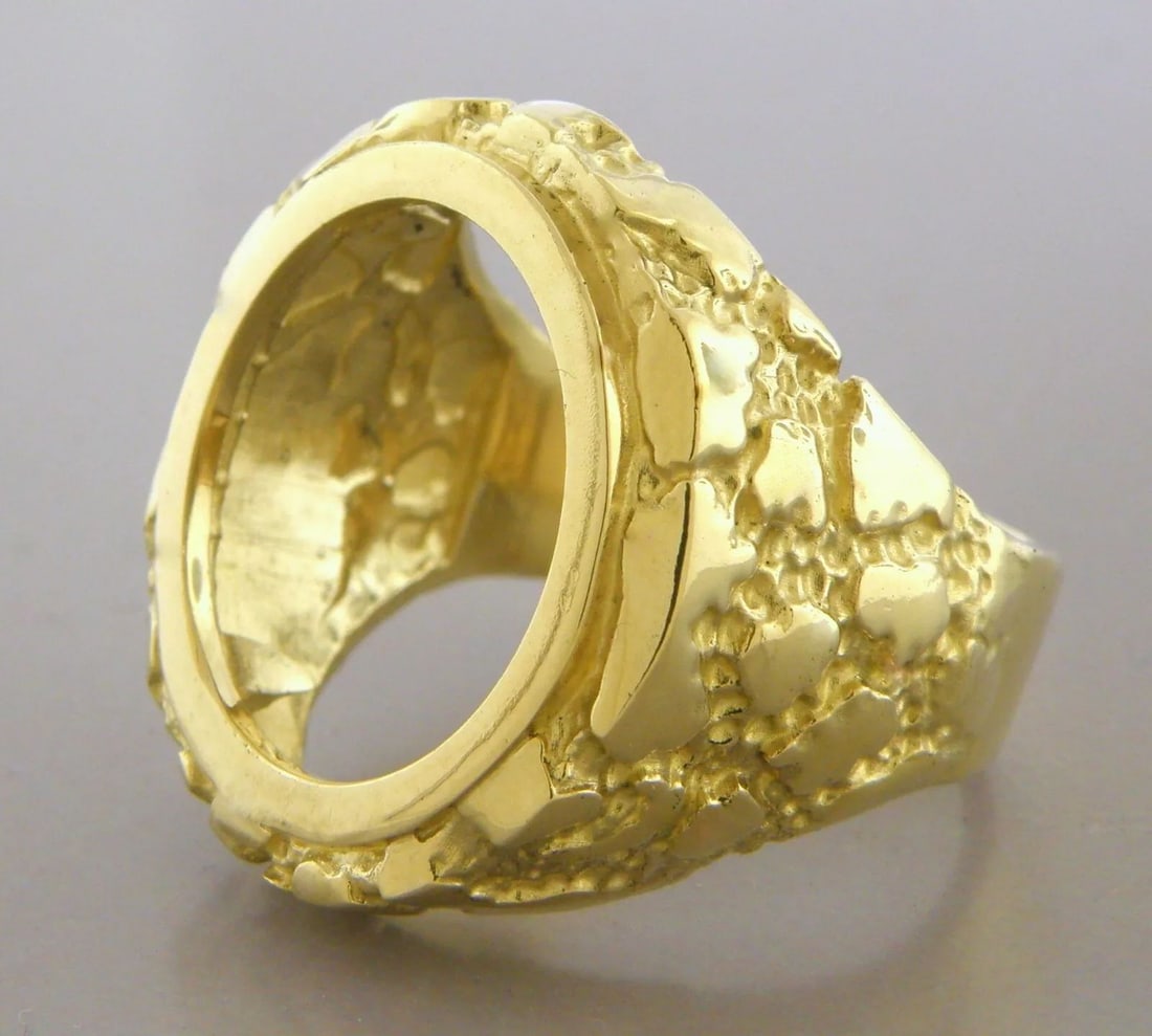 14K MEN'S NUGGET MOUNT RING FOR A $2.5 GOLD INDIAN HEAD COIN HEAVY - MOUNT ONLY (1 of 2)