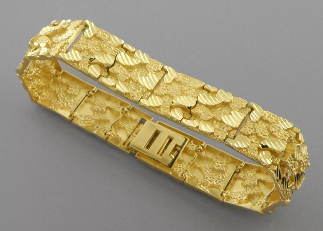 NEW 14K YELLOW GOLD MENS WIDE NUGGET BRACELET 8" - 23g - 15mm (1 of 2)