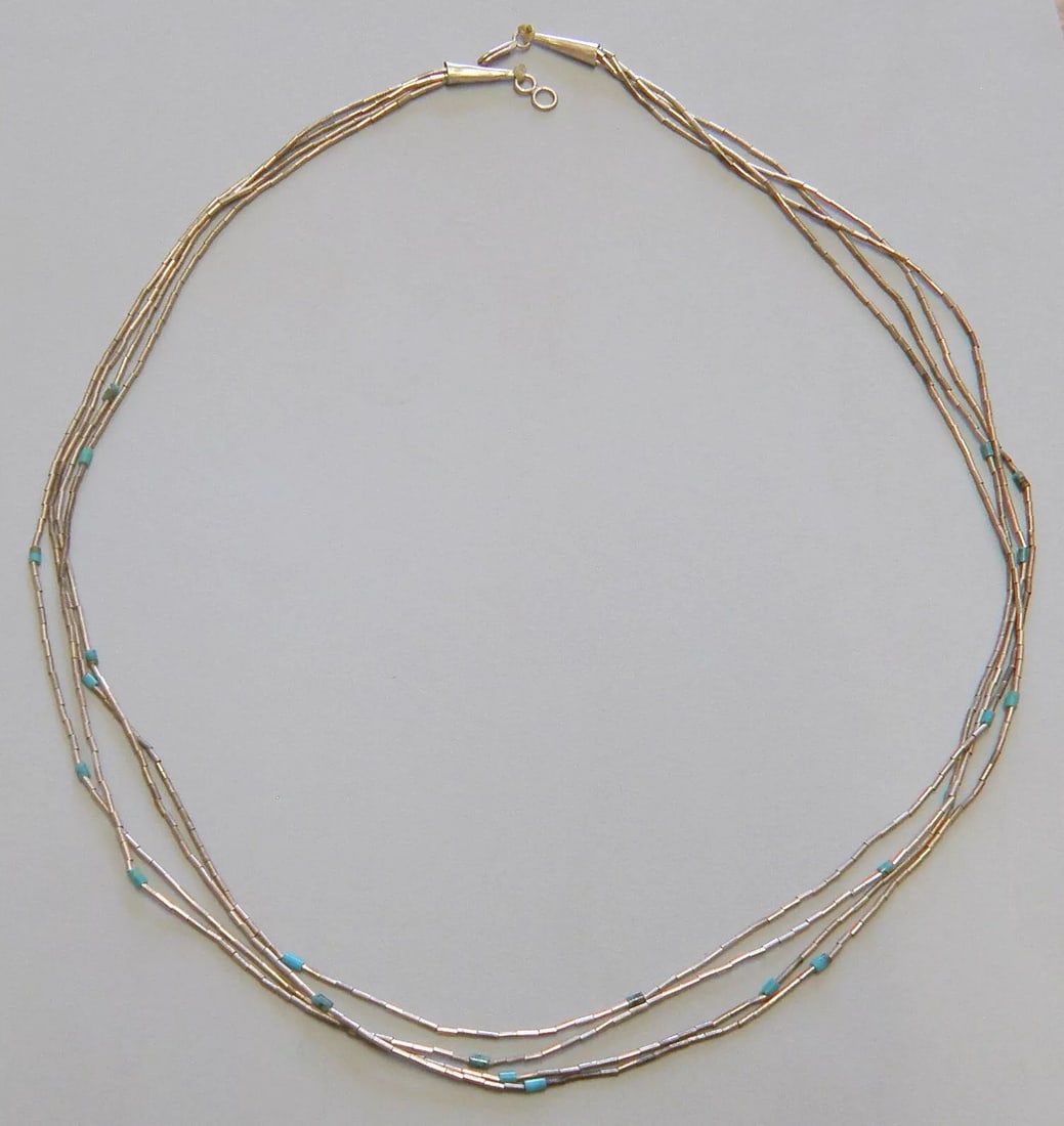 VINTAGE BEAUTIFUL NAVAJO STERLING SILVER STRAND TURQUOISE NECKLACE (1 of 2)