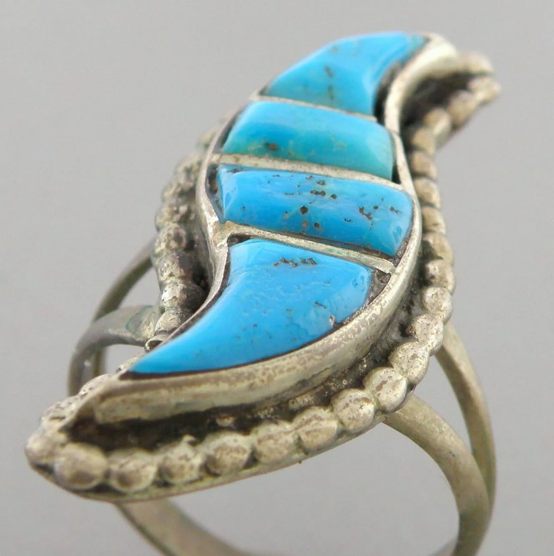 VINTAGE BEAUTIFUL NAVAJO STERLING SILVER TURQUOISE RING PEYOTE STAMP (1 of 2)