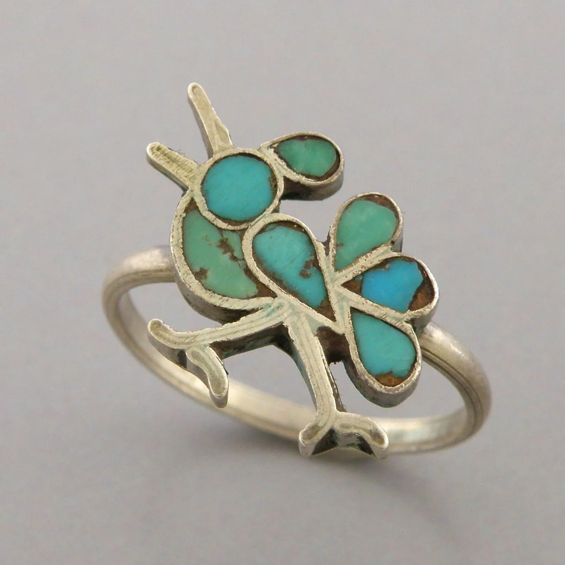 VINTAGE NAVAJO STERLING SILVER TURQUOISE INLAY BIRD RING (1 of 2)