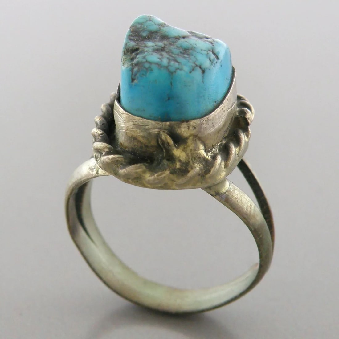 VINTAGE BEAUTIFUL NAVAJO STERLING SILVER NUGGET TURQUOISE RING SIZE 6 (1 of 2)