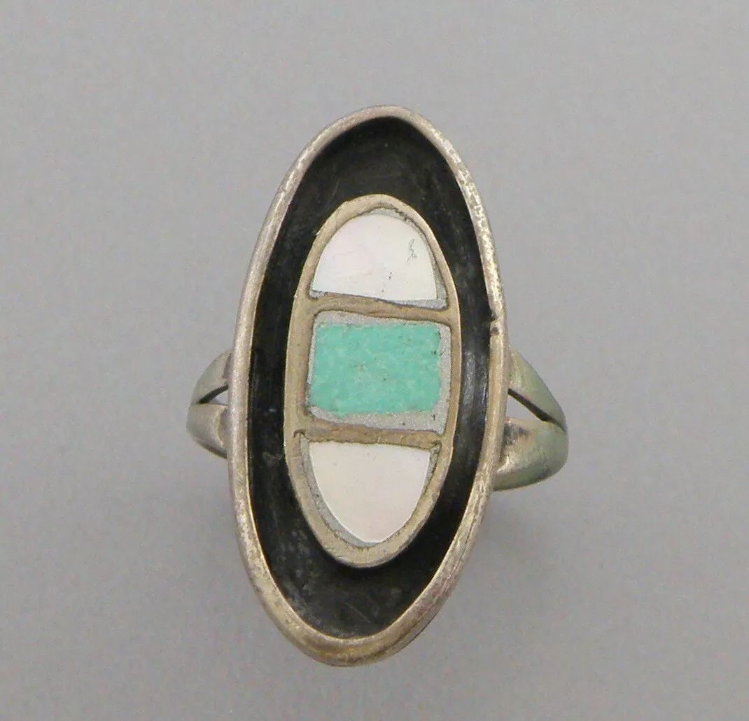 VINTAGE BEAUTIFUL NAVAJO STERLING SILVER INLAY TURQUOISE MOP RING (1 of 2)